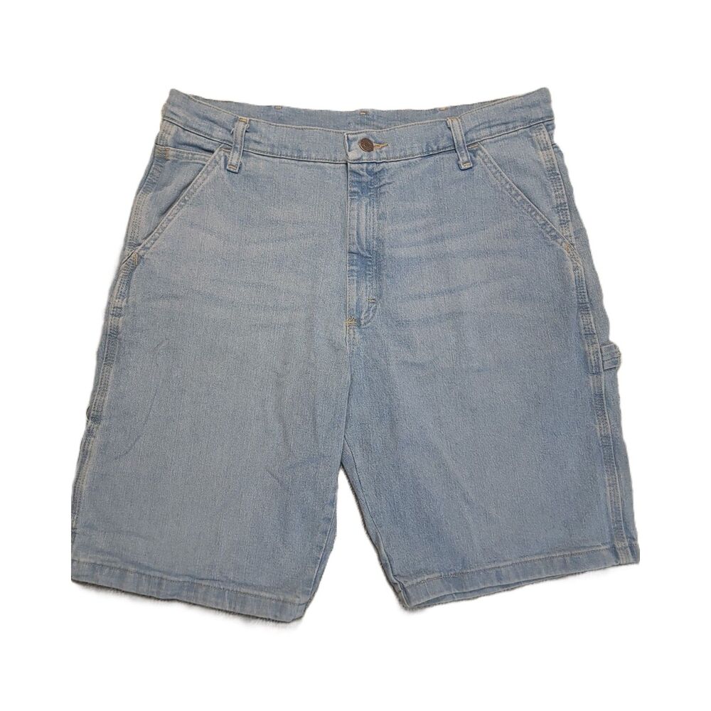 Wrangler Carpenter Denim Shorts Mens 34 Jorts Light Blue 10.5" Inseam Workwear